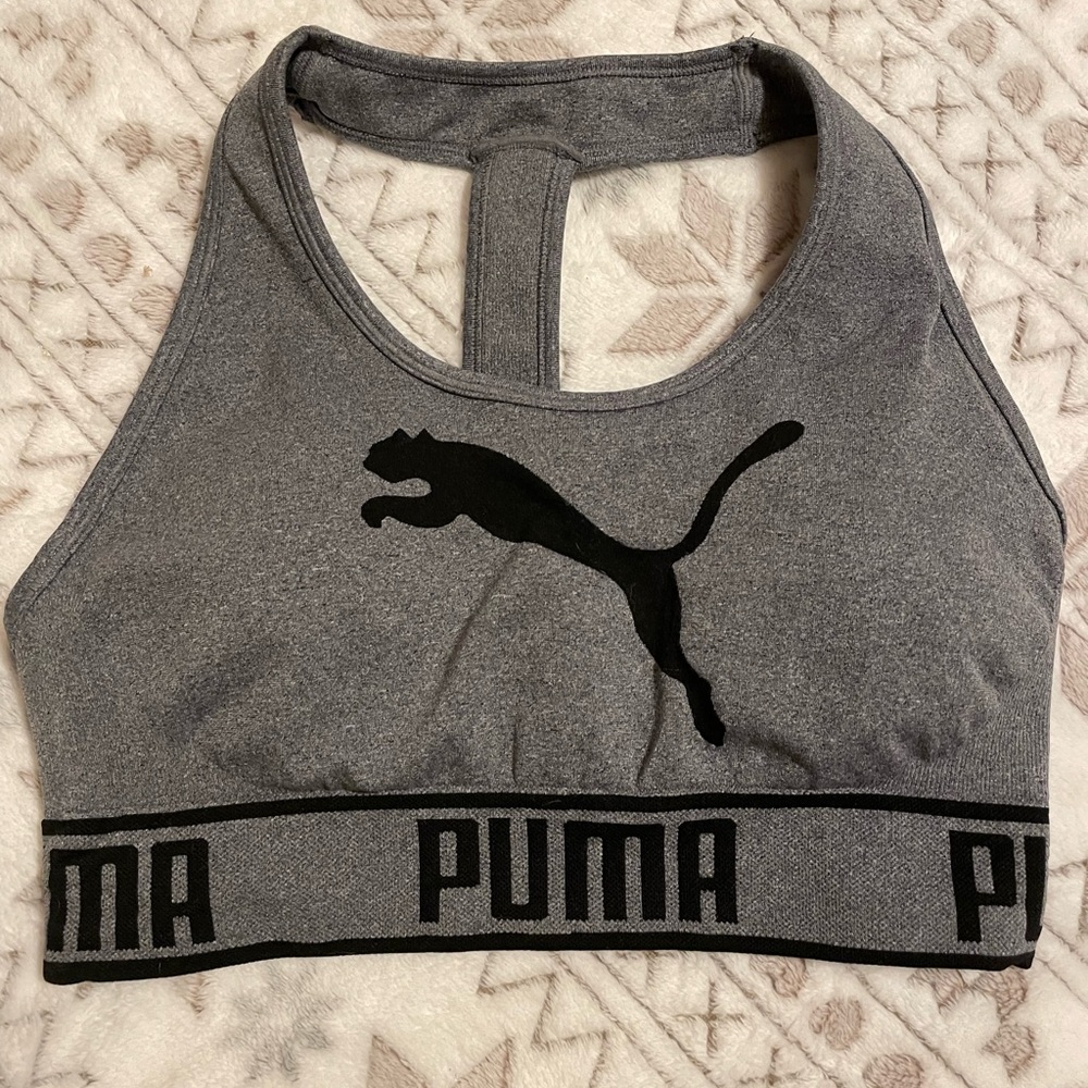 PUMA Seamless Razorback Sports Bra Black/Heather Grey Women’s Large